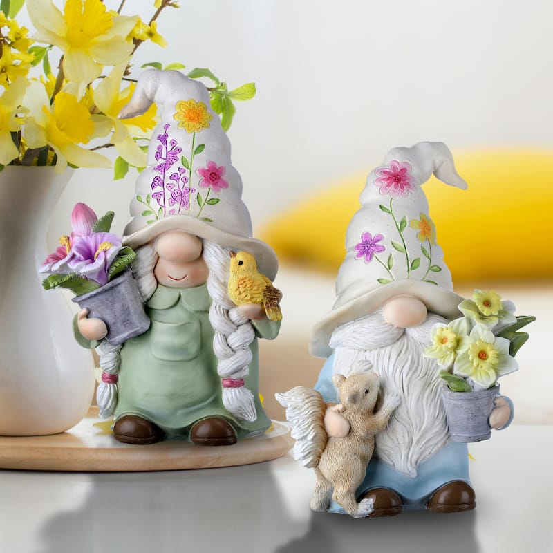 Resin Garden Gnome With Flower 9" Set of 2 On Sale Bed Bath